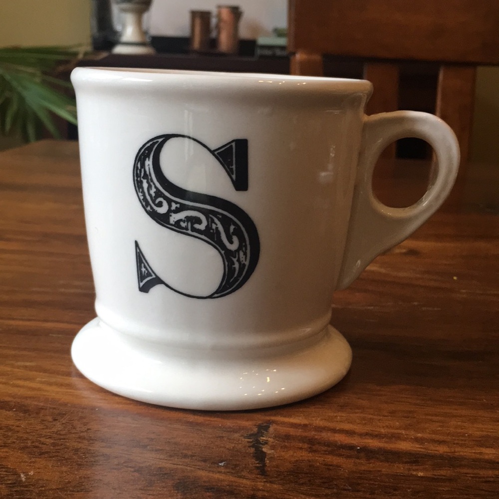 S Anthropologie Mug Monogram Letter Initial S Barber’s Cup Style
